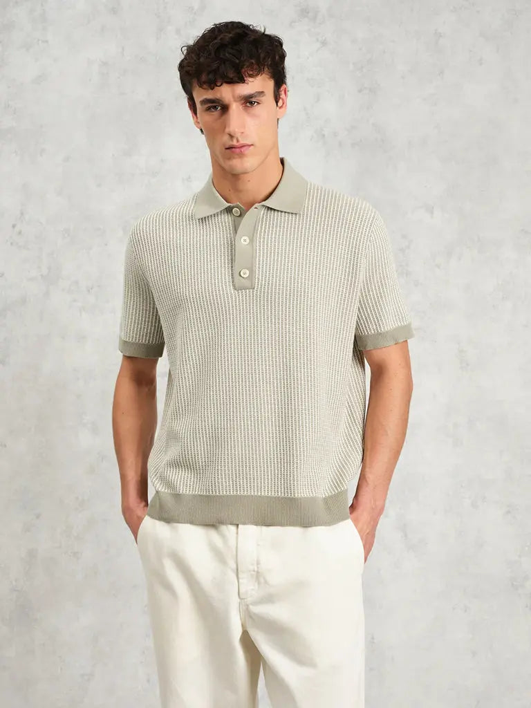 Turin Knit Polo- Light Khaki Wax London