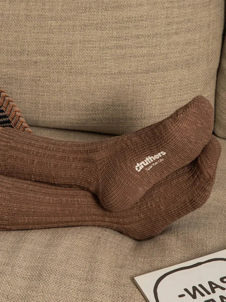 Organic Cotton Ribbed Slub Crew Socks- Chocolate - Eames NW