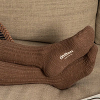 Organic Cotton Ribbed Slub Crew Socks- Chocolate - Eames NW