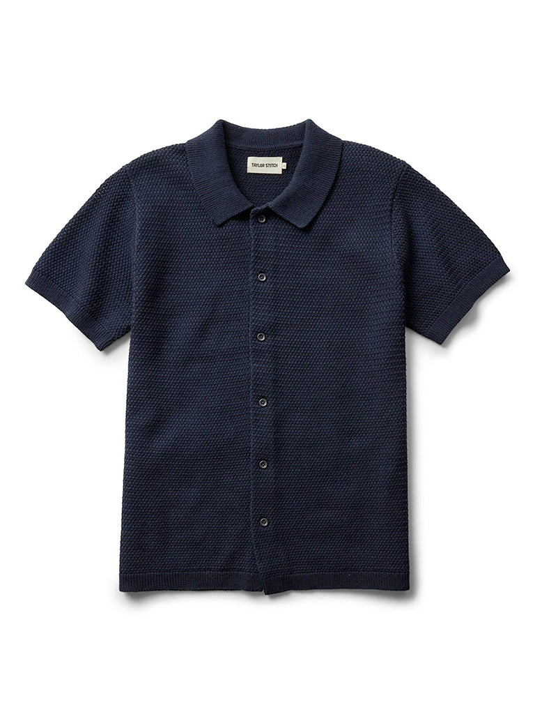 Button Down Polo- Dark Navy Crochet Taylor Stitch Shirts