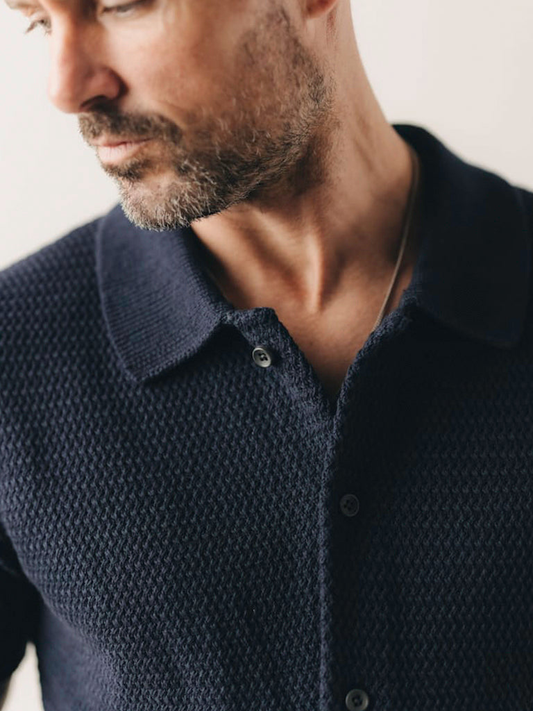 Button Down Polo- Dark Navy Crochet Taylor Stitch Shirts