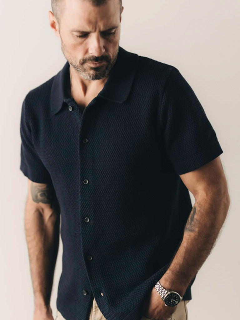 Button Down Polo- Dark Navy Crochet Taylor Stitch Shirts