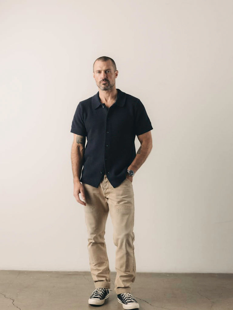 Button Down Polo- Dark Navy Crochet Taylor Stitch Shirts