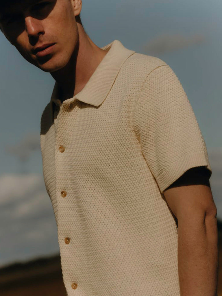Button Down Polo- Oat Crochet Taylor Stitch Shirts