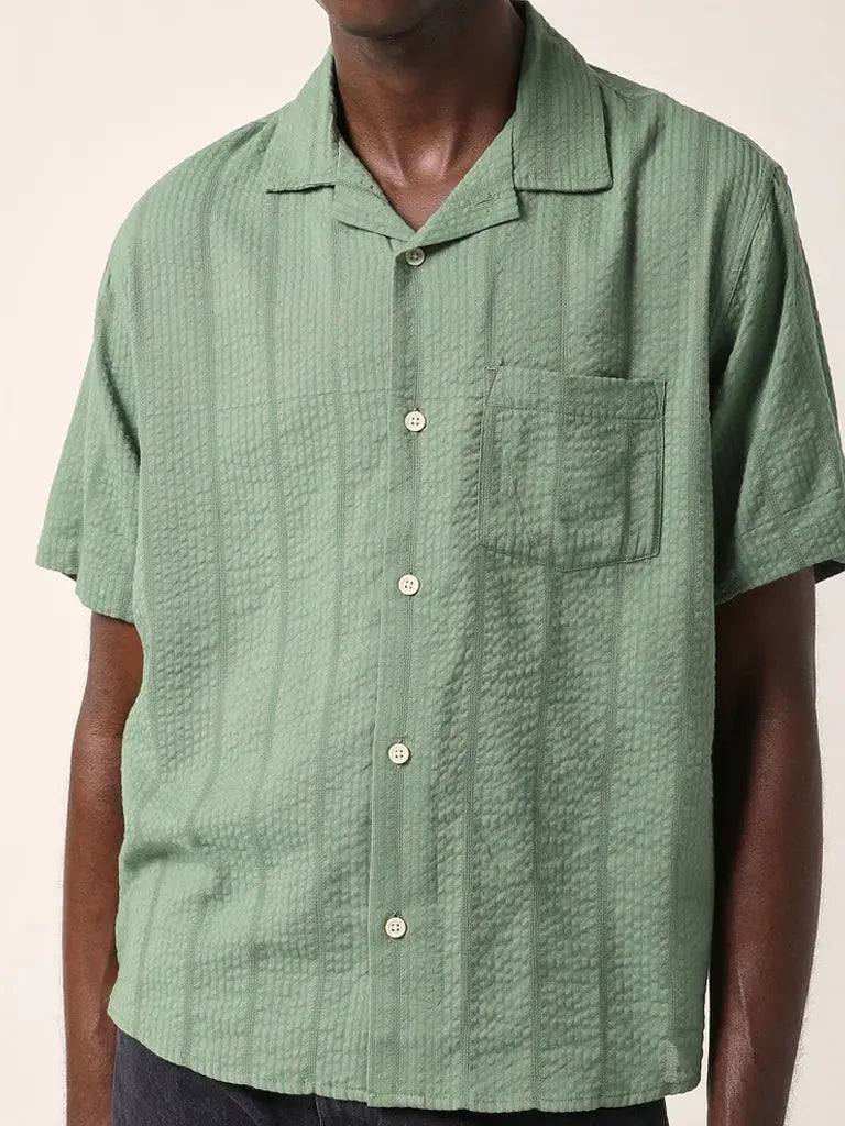 Striped Seersucker Shirt- Green Corridor