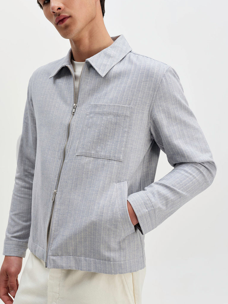 Eldon- Light Blue Herringbone Cotton Wax London Jackets