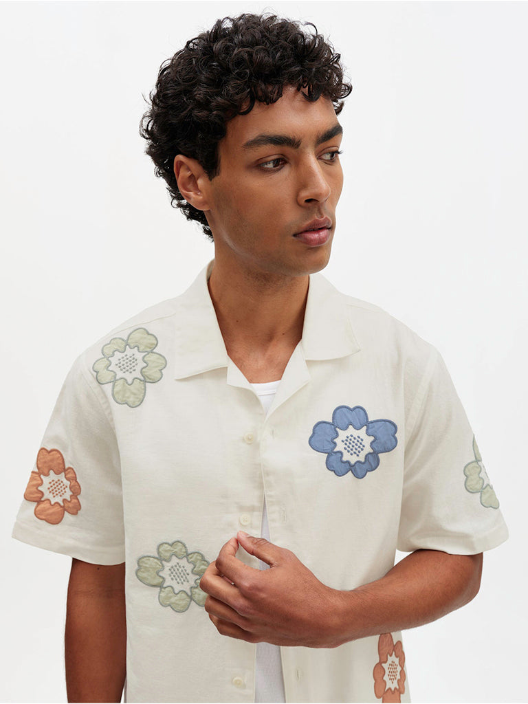Didcot- Ecru And Multicolour Floral Applique Wax London Shirts