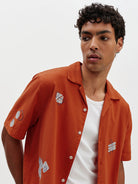 Didcot- Terracotta And Ecru Scribble Applique Wax London Shirts
