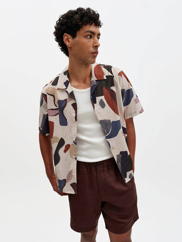 Didcot - Ecru And Multicolour Abstract Shapes Wax London Shirts