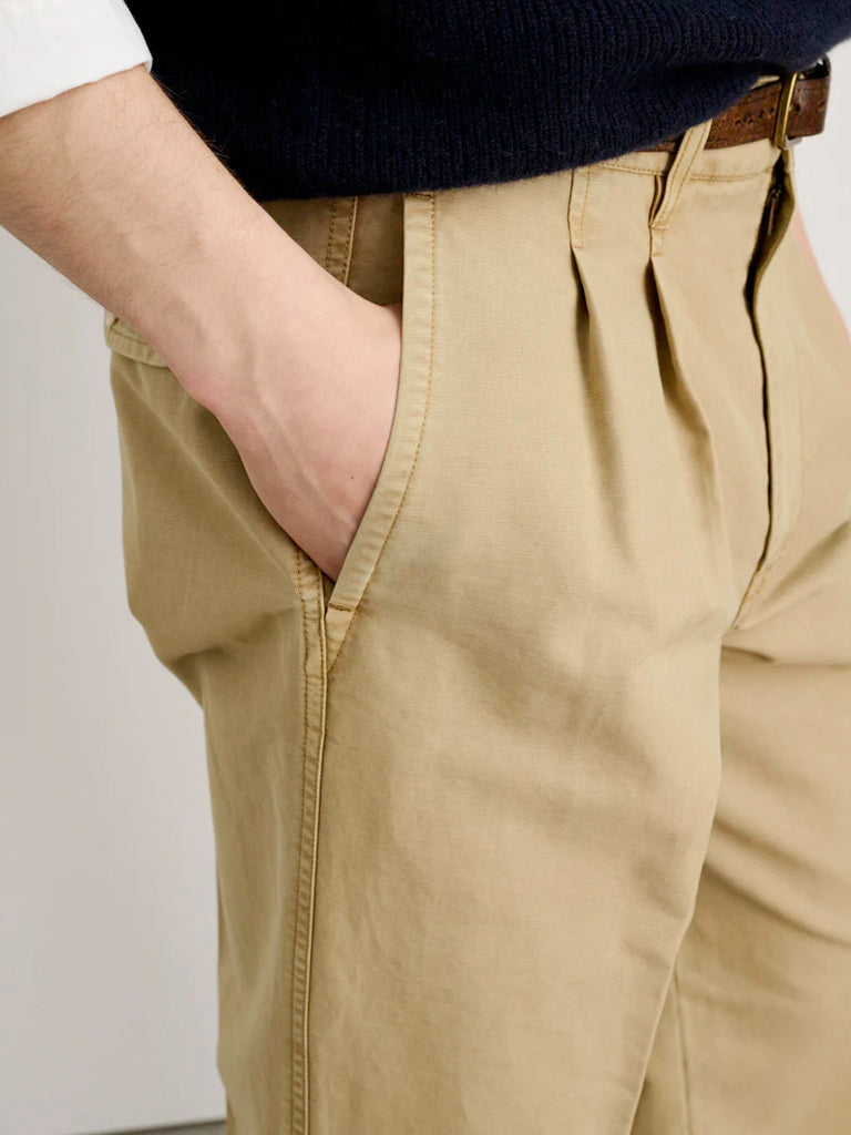 Mill Double Pleated Pant In Vintage Twill- Vintage Khaki Alex Mill Pants