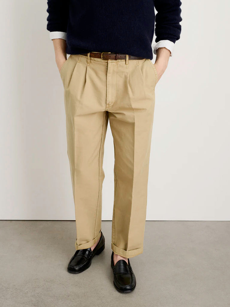 Mill Double Pleated Pant In Vintage Twill- Vintage Khaki Alex Mill Pants