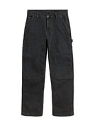 Black cargo pants with a button fly, belt loops, and large front and side cargo pockets, shown flat against a white background.