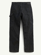 Black cargo pants shown from the back, featuring a straight-leg fit, belt loops, rear patch pockets, and side cargo pockets, photographed against a light off-white background.