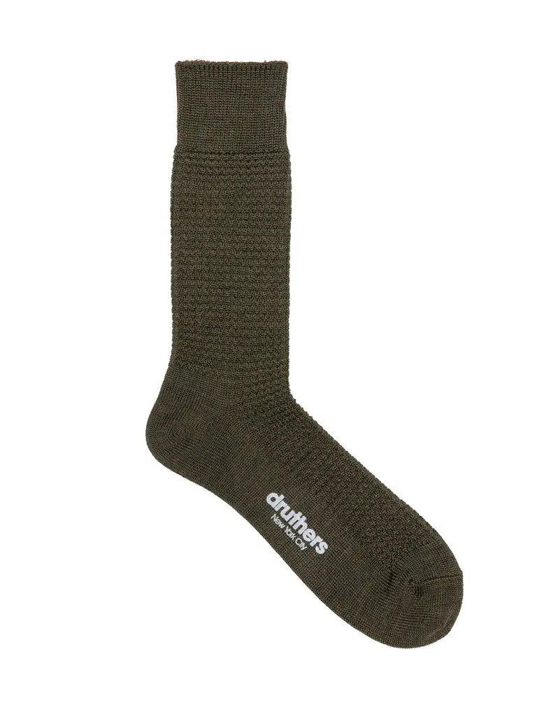 Marino Waffle Sock- Army Druthers