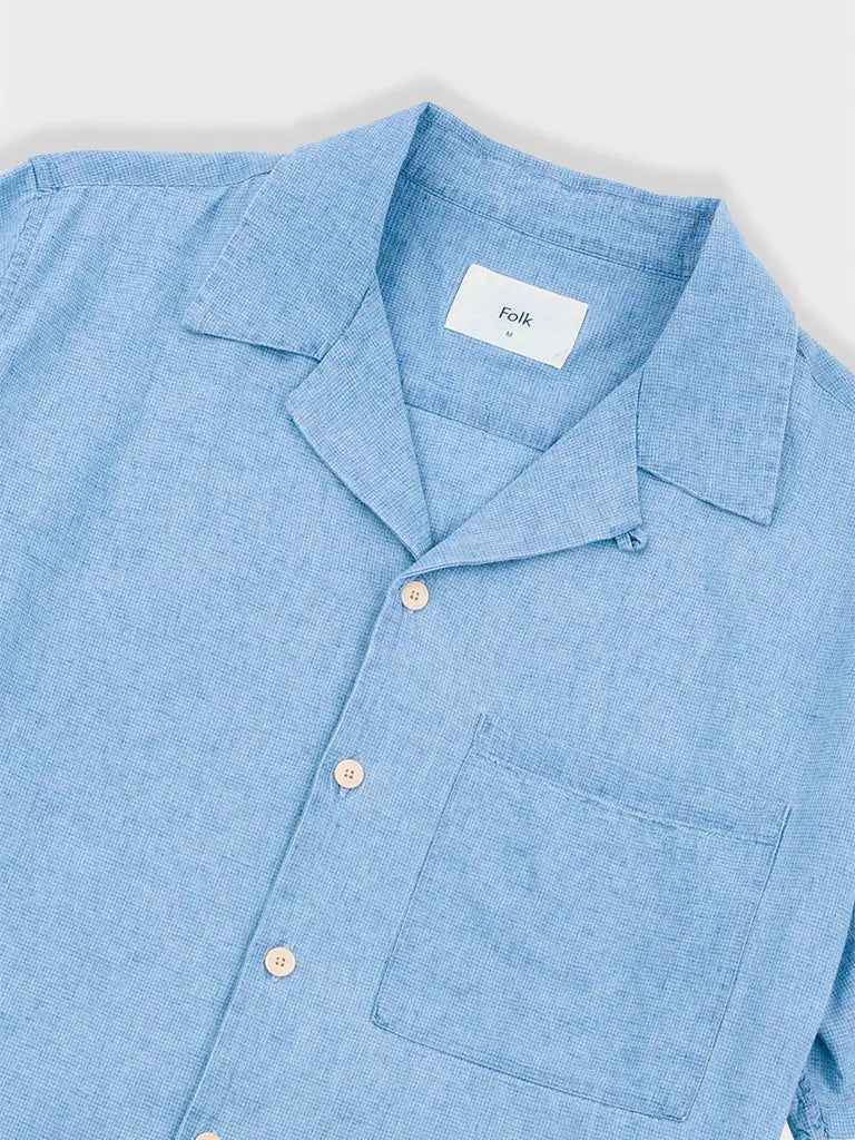 Relaxed Soft Collar Shirt- Indigo Microcheck Folk