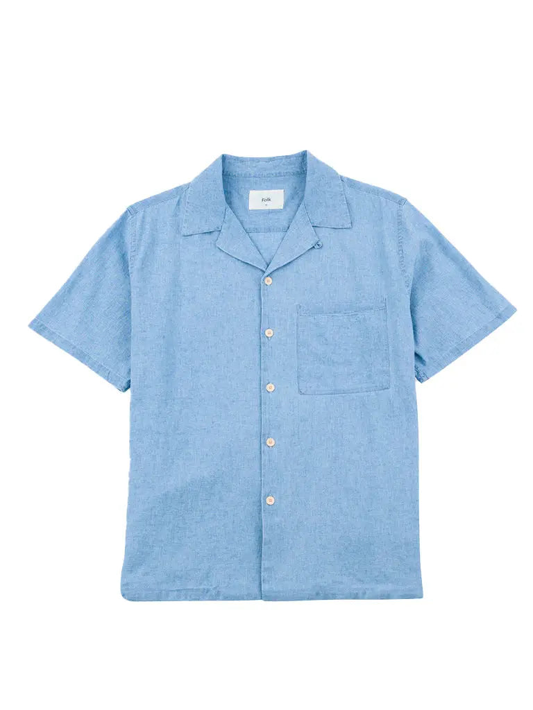 Relaxed Soft Collar Shirt- Indigo Microcheck Folk