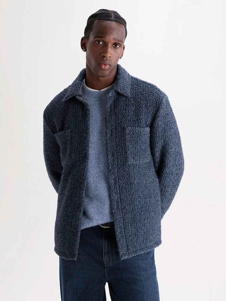 Mount Reversible Overshirt- Grey Bobble Wool Wax London Jackets