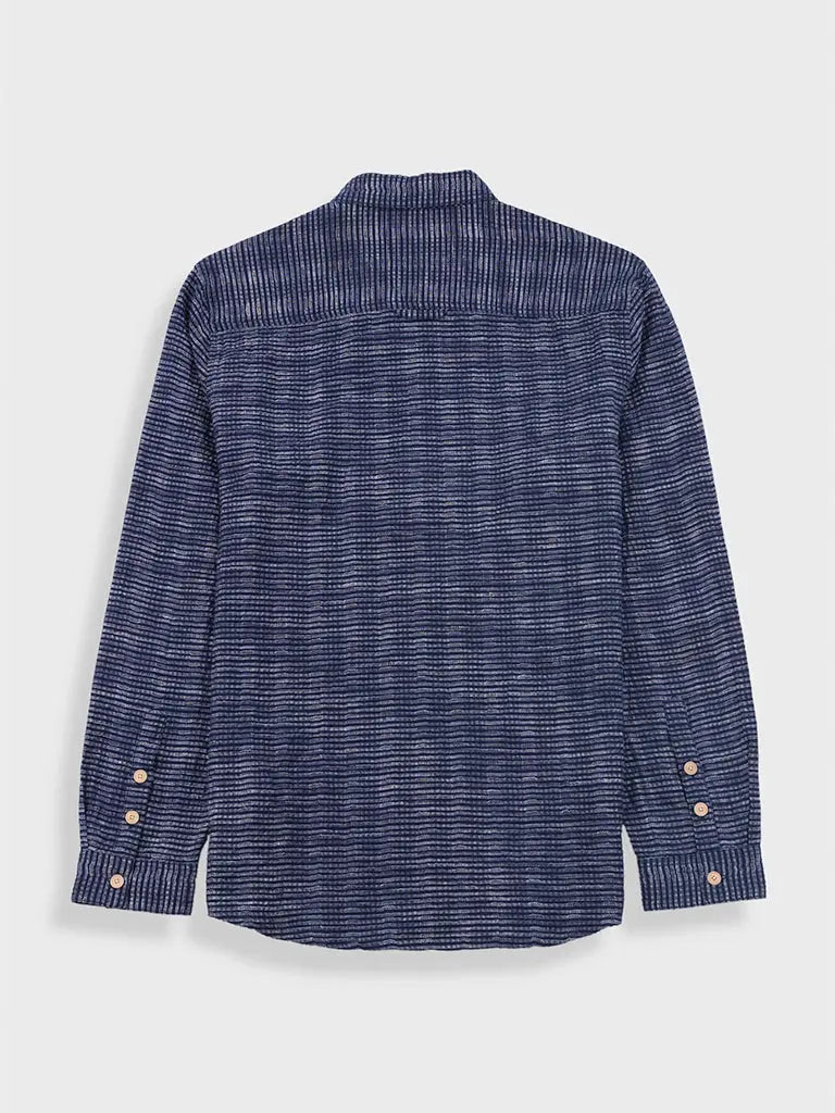 Relaxed Fit Shirt- Navy Textured Stripe Folk