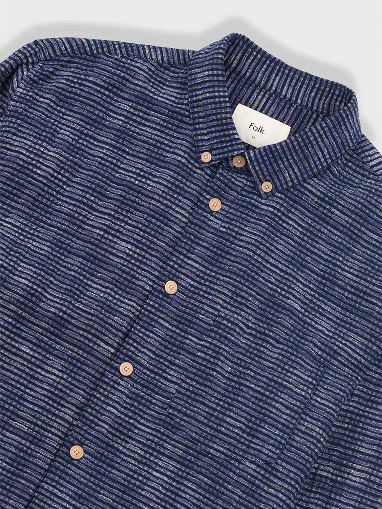 Relaxed Fit Shirt- Navy Textured Stripe Folk