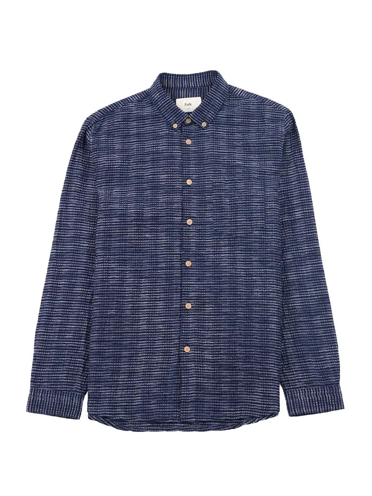 Relaxed Fit Shirt- Navy Textured Stripe Folk