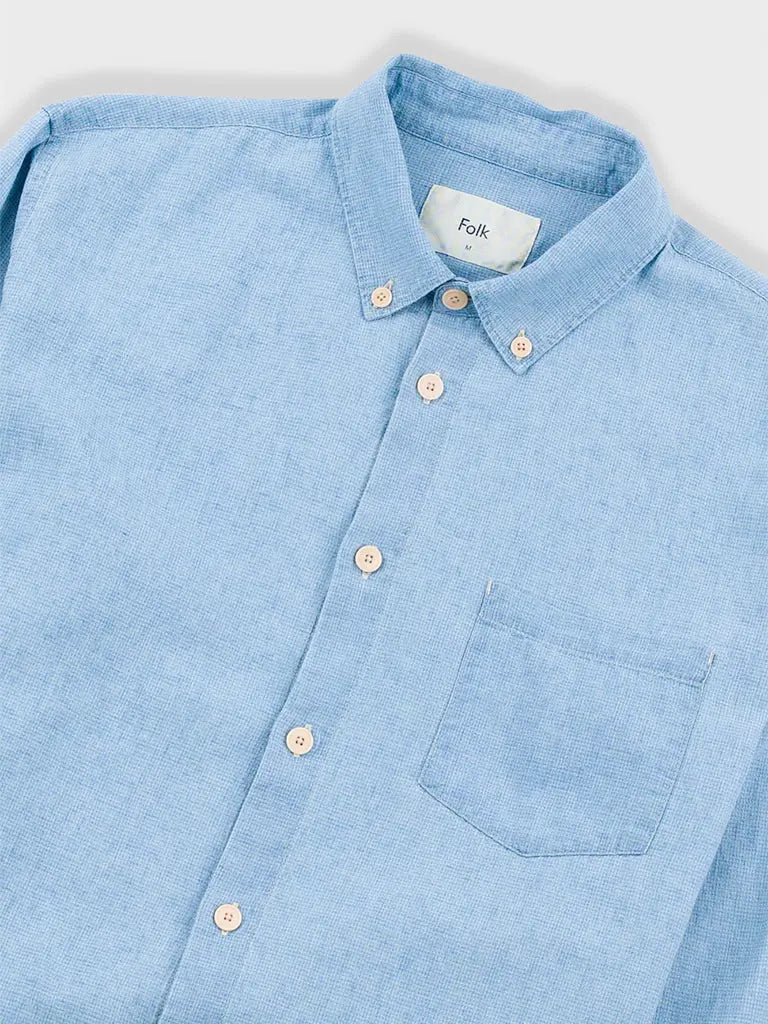 Relaxed Fit Shirt- Indigo Microcheck Folk