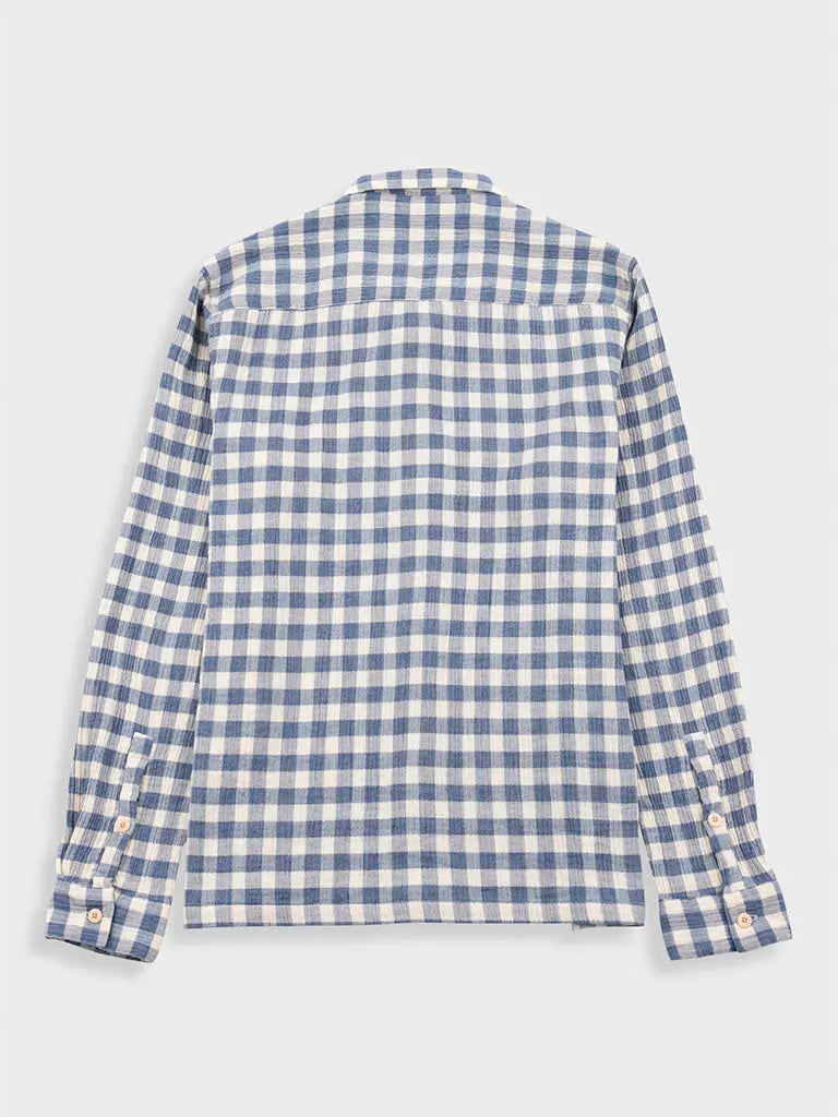 Patch Shirt- Soft Blue Crinkle Check Folk