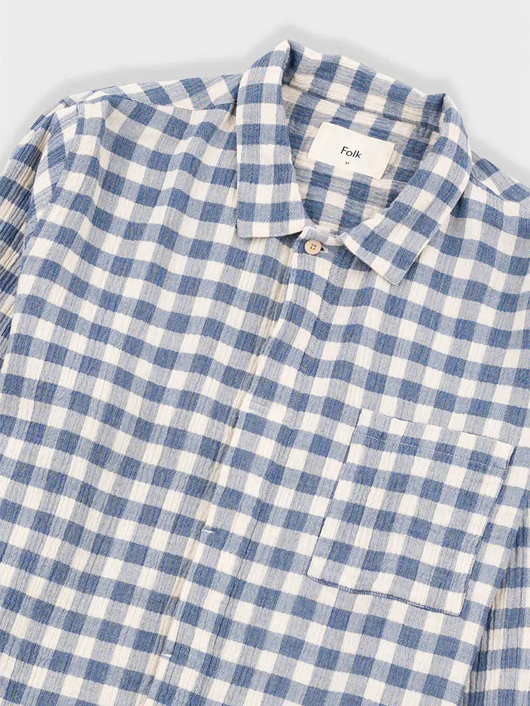 Patch Shirt- Soft Blue Crinkle Check Folk