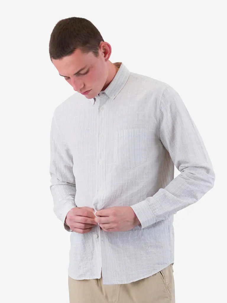 Relaxed Fit Shirt- Sage Microstripe Slub Folk