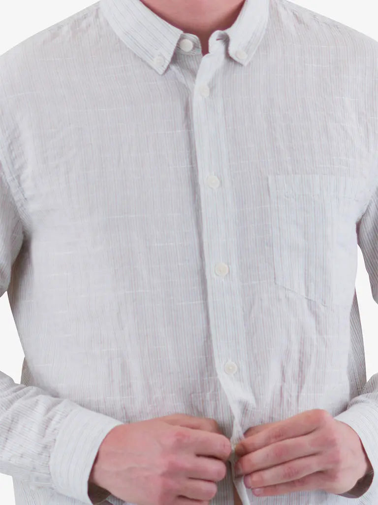 Relaxed Fit Shirt- Sage Microstripe Slub Folk