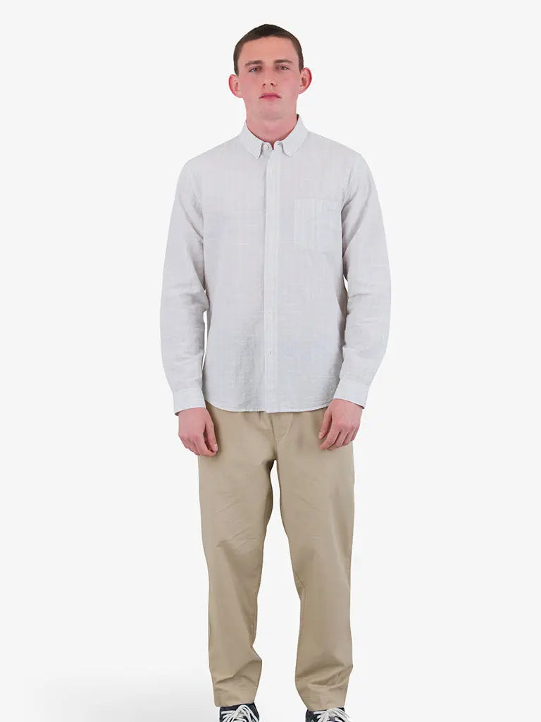 Relaxed Fit Shirt- Sage Microstripe Slub Folk