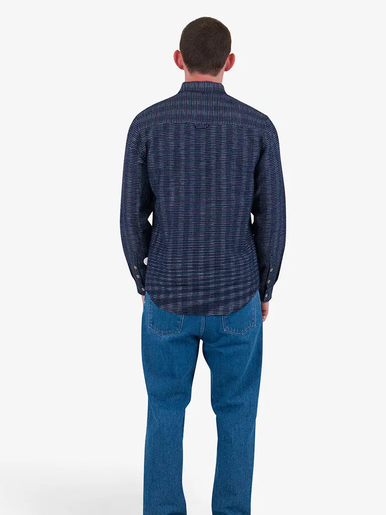 Relaxed Fit Shirt- Navy Textured Stripe Folk