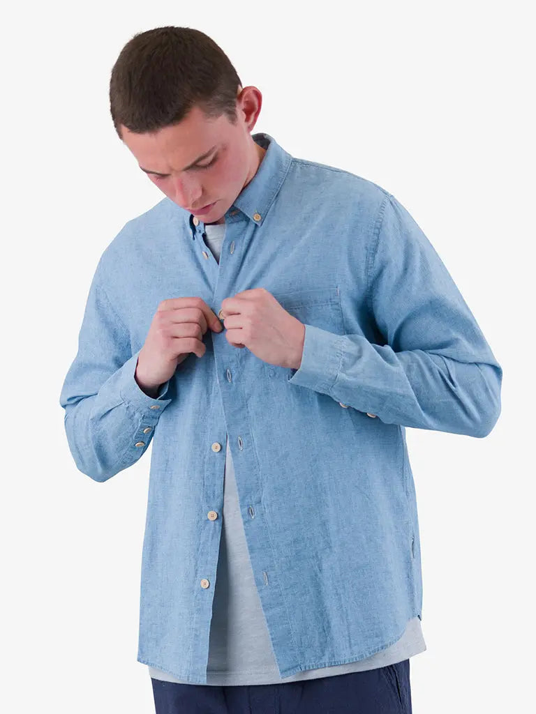 Relaxed Fit Shirt- Indigo Microcheck Folk