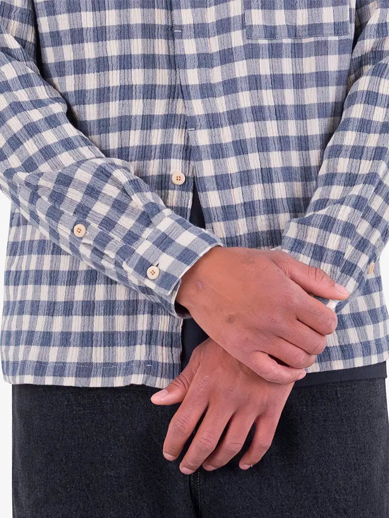 Patch Shirt- Soft Blue Crinkle Check Folk