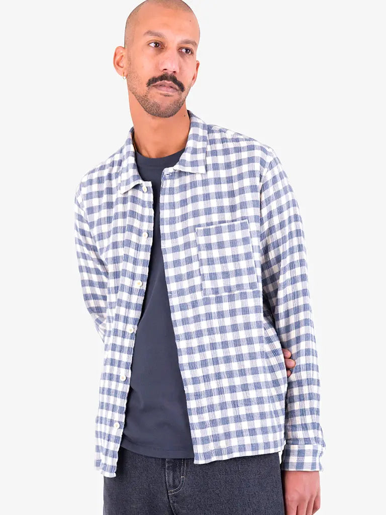 Patch Shirt- Soft Blue Crinkle Check Folk