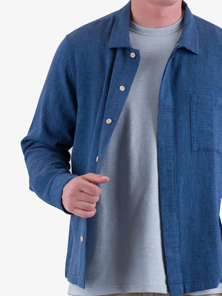 Patch Shirt- Indigo Basketweave Folk