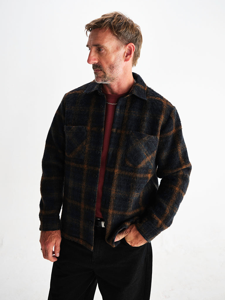 Whiting Overshirt- Teal And Orange Drawn Check Wax London Shirts