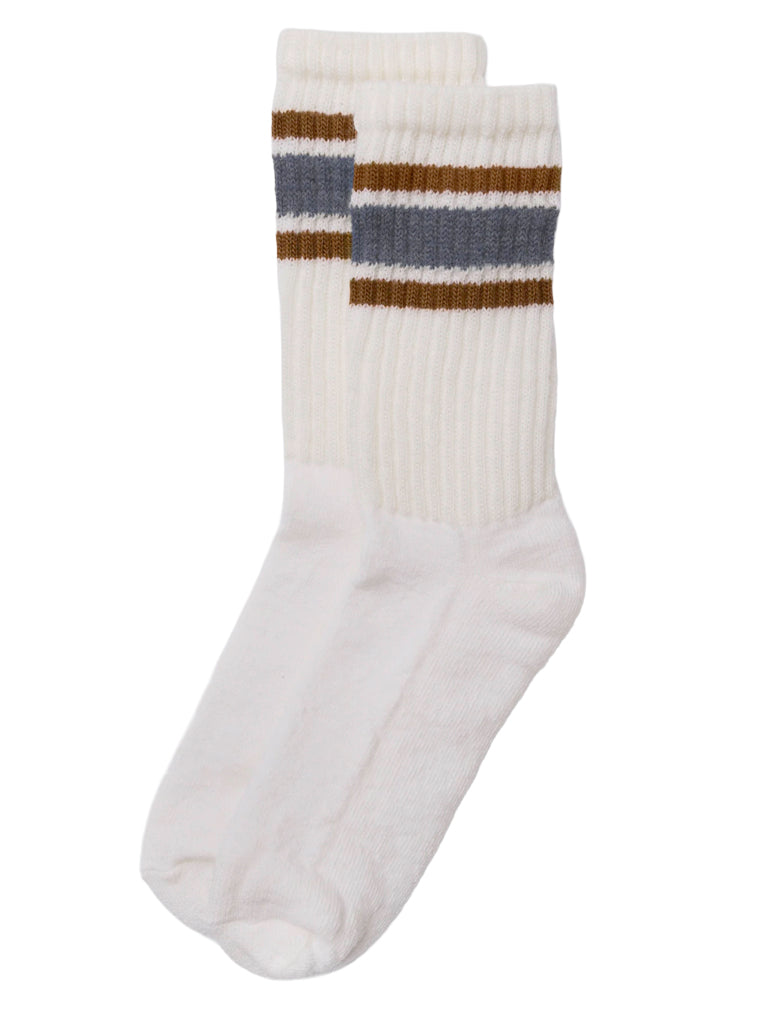 Merino Retro Stripe Socks- Denim/Brown American Trench Socks