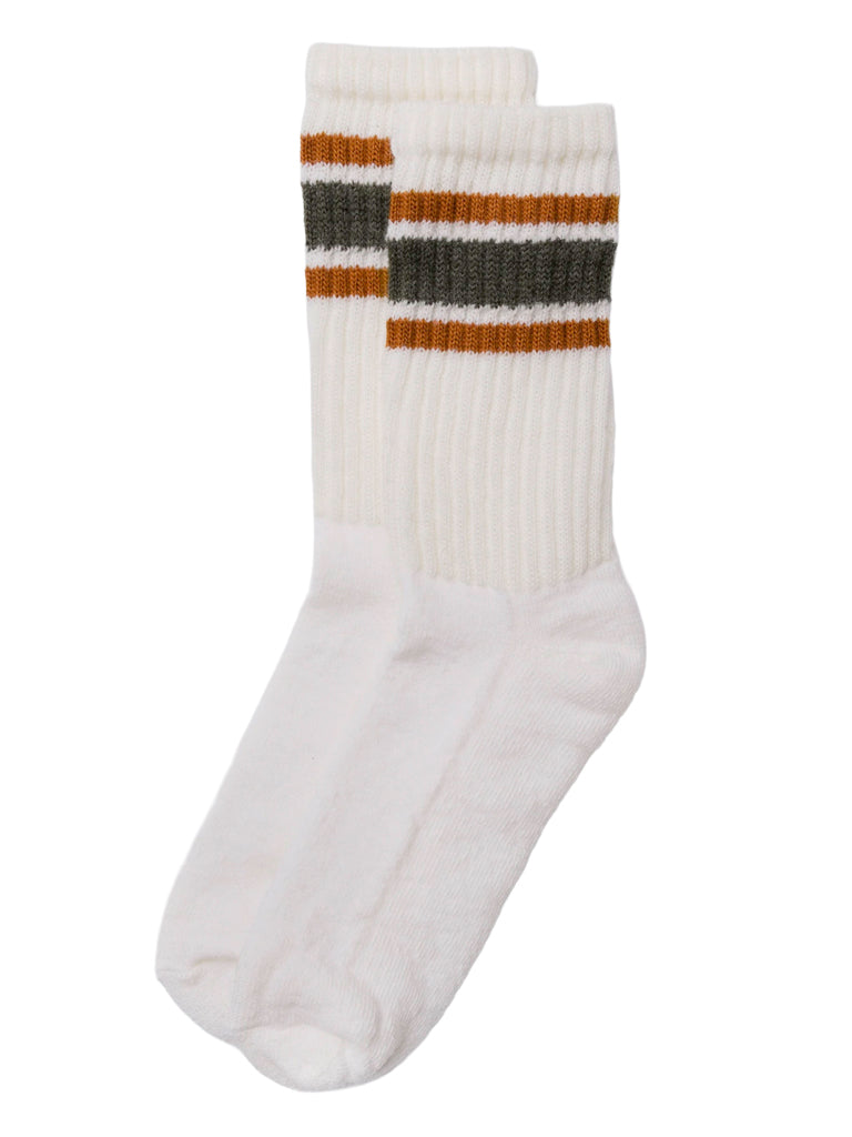 Merino Retro Stripe Socks- Olive/Texas Orange American Trench Socks