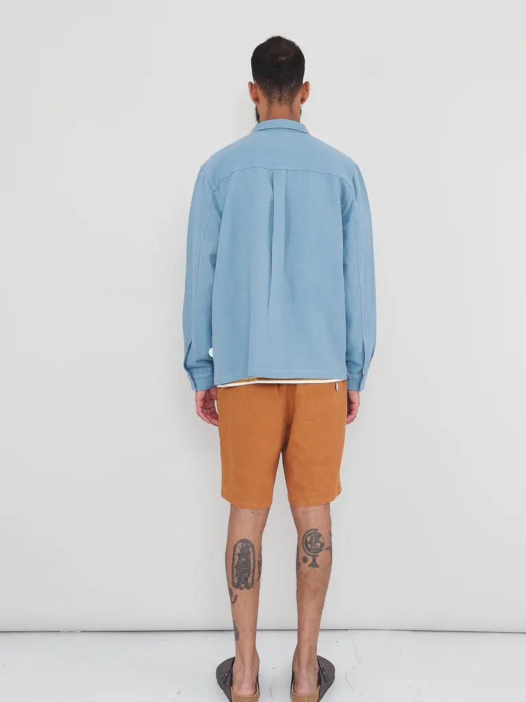 Patch Overshirt- Washed Blue Hemp Canvas - Eames NW