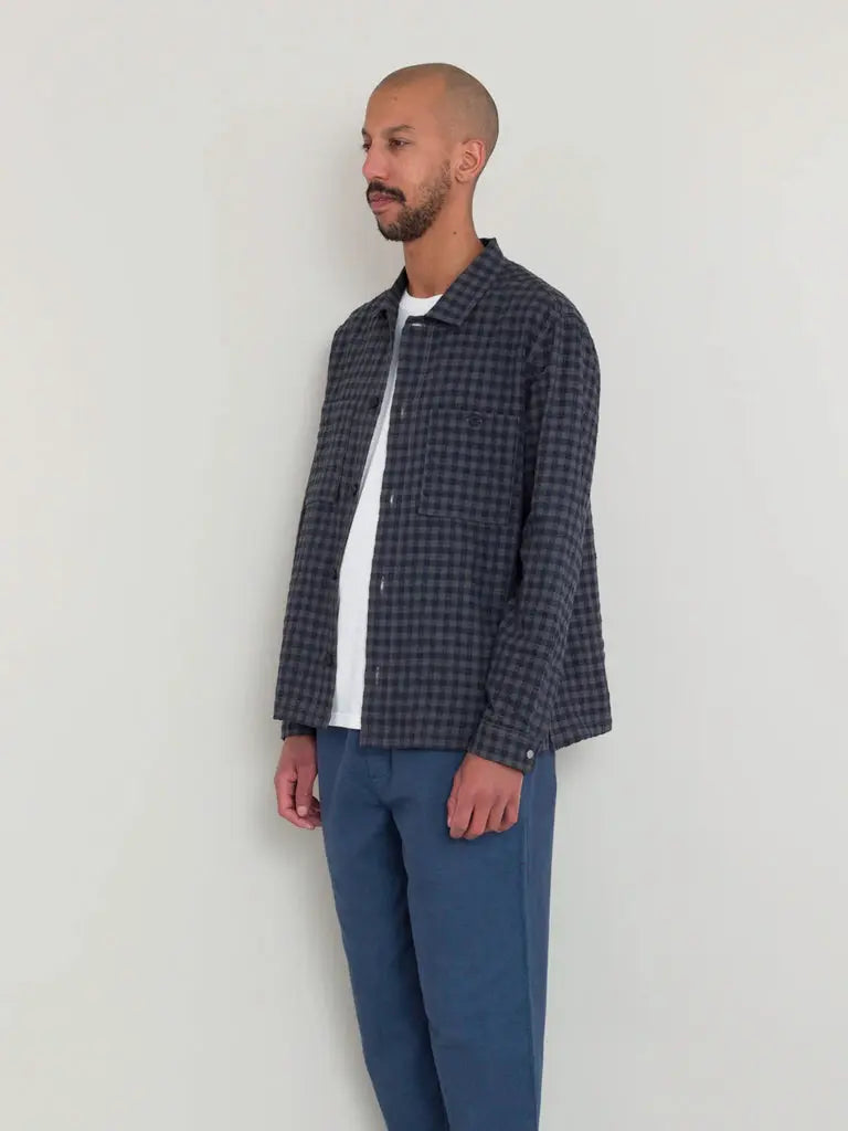 Patch Overshirt- Navy Crinkle Check Folk