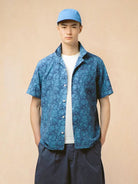 Crammond Shirt- Blue Marble Textured Cotton Kestin