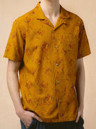 Crammond Shirt- Orange Floral Textured Cotton Kestin