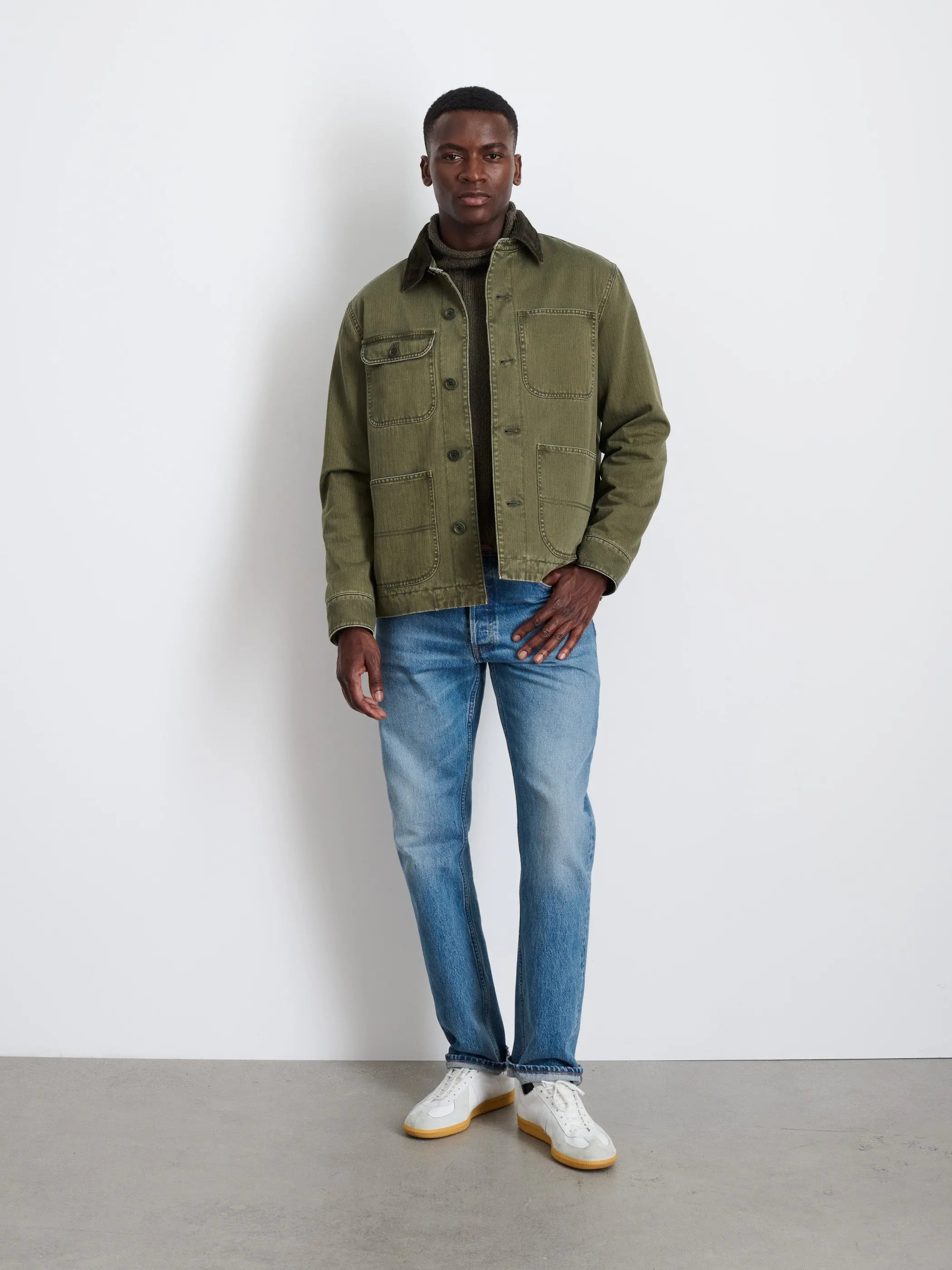 Work Jacket in Cotton Herringbone- Field Olive Alex Mill