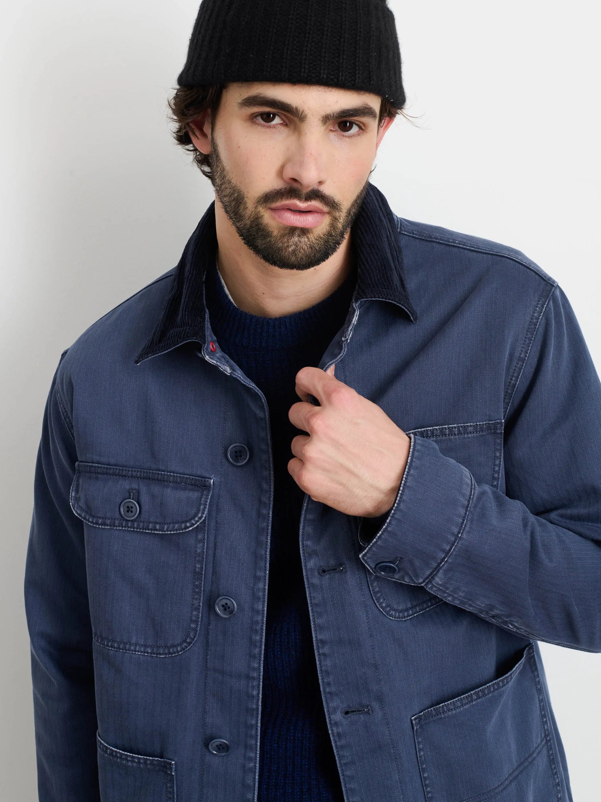 Work Jacket in Cotton Herringbone- Strom Blue Alex Mill