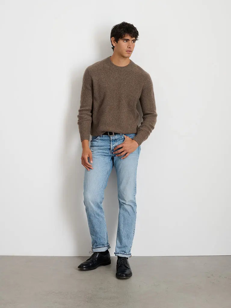 Jordan Sweater in Washed Cashmere- Heather Walnut Alex Mill