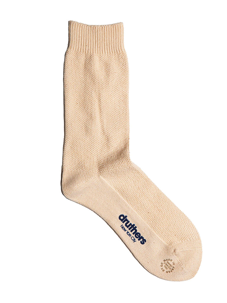 Pique Knit Crew Sock- Off White Natural