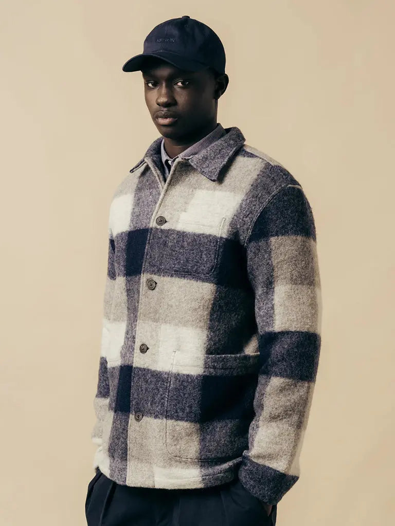 Ormiston Jacket- Navy Wool Check Kestin