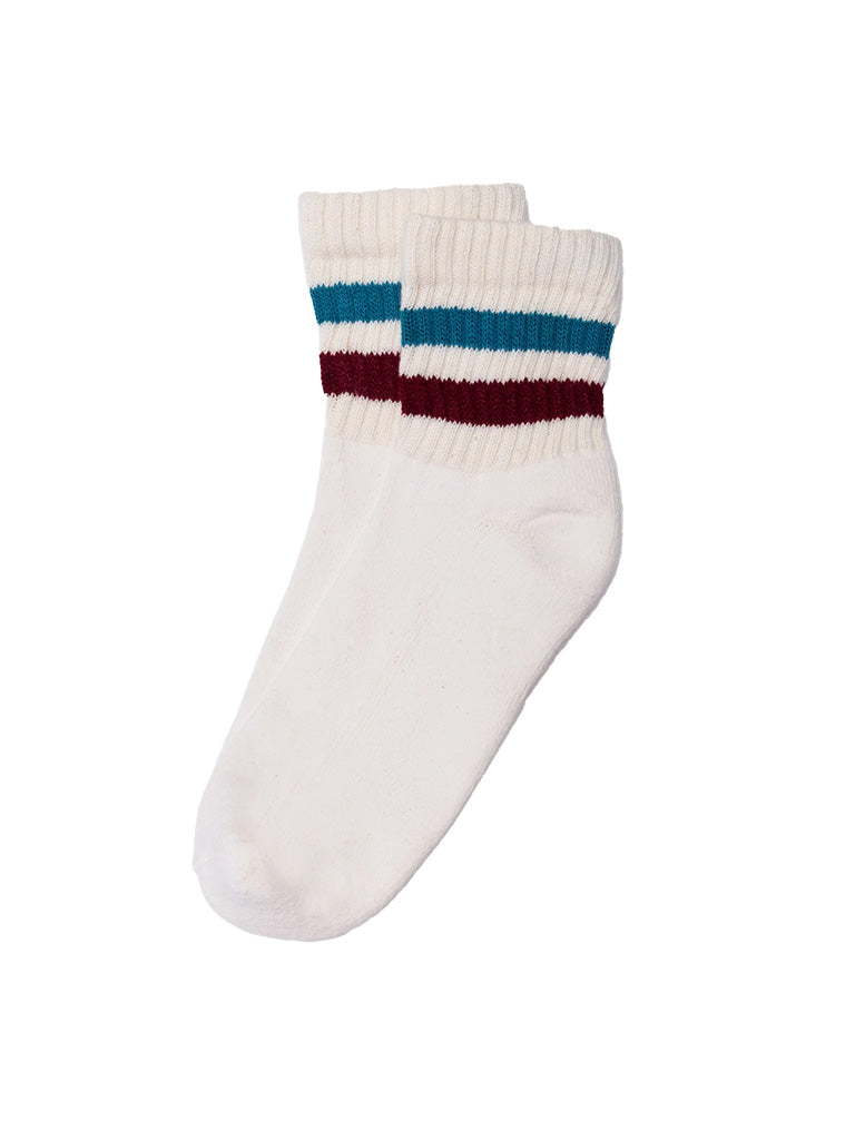 Retro Stripe Quarter Crew- Teal/Berry American Trench Socks