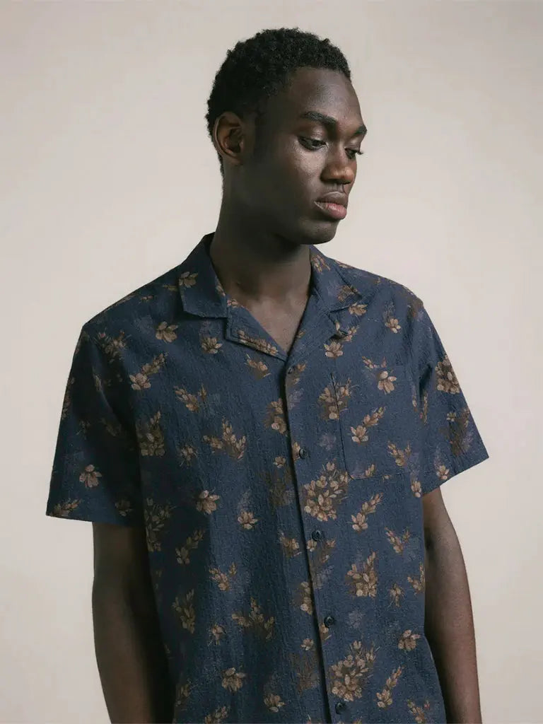 Crammond Shirt- Dark Navy Gorse Print Kestin Shirts