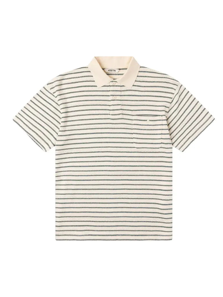 Dunn Polo- Ecru/Green Organic Cotton Knitted Stripe Kestin Shirts